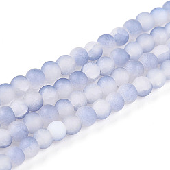 Средний Синий Шифер Стеклянные бусины кракле, круглые, два тона, матовые, средний грифельно-синий, 4~4.5x3~4 мм, отверстие : 0.9 мм, около 215~221 шт / нитка, 30.31~31.50 дюйм (77~80 см)