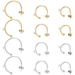 Золотой & Цвет Нержавеющей Стали 24 шт. 6 стиль 304 фурнитура для сережек-гвоздиков в форме буквы С из нержавеющей стали, серьги полукольца с горизонтальными петлями, золотые и нержавеющая сталь цвет, 17.5~26x1.2~3 мм, отверстие : 1.6~1.8 мм, штифты : 0.6~0.7 мм, 4 шт / стиль