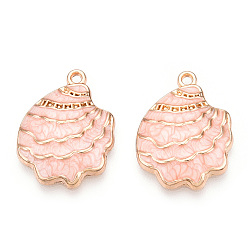 Розовый Подвеска из эмалированного сплава с покрытием стойки, без кадмия и без свинца и без никеля, золотые, шарм из ракушек, туманная роза, 21.5x16x3 мм, отверстие : 1.6 мм