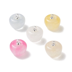 Серебро Прозрачные подвески из смолы с градиентным цветом, реагирующие на УФ-излучение., яблоко, с латунными штифтовыми скобами, серебряные, 11x10 мм, отверстие : 1.6 мм