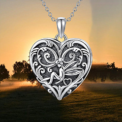 Antique Silver Vintage Alloy Embossed Fairy Heart Pendant Necklaces for Women, Antique Silver, 17.72 inch(45cm)
