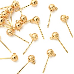 Plaqué 18K Or Véritable Apprêts de boucles d'oreilles à clous en laiton shegrace, ronde, avec boucle, sans cadmium et sans plomb et sans nickel, réel 18 k plaqué or, 7x5mm, Trou: 1.3mm, pin: 0.8x11 mm