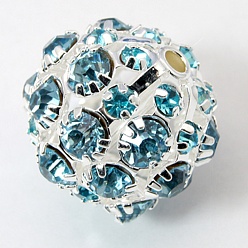 Небесно-голубой Латунные бусины со стразами , класс А, круглые, голубой, 20 мм, отверстие : 2.5 мм