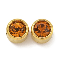 Шоколадный Ионное покрытие (ip) 304 нержавеющая сталь с k9 стеклянными бусинами со стразами, плоско-круглые, золотые, цвет шоколада, 8x6.5 мм, отверстие : 1.8 мм