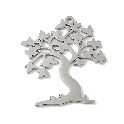 Нержавеющая Сталь Цвет 304 подвески из нержавеющей стали, очарование дерева, лазерная резка, анти-тускнение, цвет нержавеющей стали, 32x29x1.5 мм, отверстие : 1.8 мм