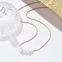 Настоящее золото 18K Ожерелья с подвесками из белых пластиковых жемчужин и круглых бусин, ионное покрытие (ip) 304 ожерелья из круглой змейки из нержавеющей стали для женщин, реальный 18 k позолоченный, 16.38 дюйм (41.6 см)