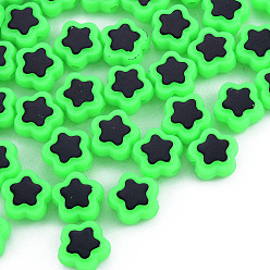 Lime Plating Opaque Acrylic Beads, Metal Enlaced, Star, Lime, 9.5x10x5mm, Hole: 1.6mm, about 1850pcs/500g
