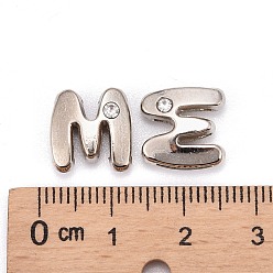 Letter M Letter Slider Beads for Watch Band Bracelet Making, Platinum Plated Alloy Crystal Rhinestone Slide Charms, Cadmium Free & Nickel Free & Lead Free, Letter.M, 11~13x9~11.5x4~5mm, Hole: 7.5~8x1mm