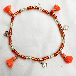 Шоколадный Браслеты на ногу из пластика с кисточками, украшенные бисером и сплавом в стиле бохо, античное золото , цвет шоколада, 9-1/2 дюйм (240 мм)