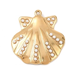 Shell Shape 304 подвески из нержавеющей стали и АБС-пластика с имитацией жемчуга, ионное покрытие (ip), формы раковины, 36x33.5x4.5 мм, отверстие : 1.8 мм