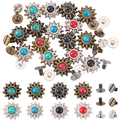 (52) Непрозрачная лаванда 16 сумки 8 цветные декоративные заклепки из цинкового сплава, с железными винтами, для кошелька, , украшение кожаных ремесел, солнце, разноцветные, 13x13 мм, 2 мешков / цвет