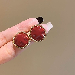 Плоский Круглый Серьги-гвоздики из сплава и смолы ко Дню святого Валентина, золотые, плоско-круглые, 19.5~20x19.5 мм
