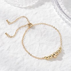 Настоящее золото 18K Латунные кабельные цепи слайдер браслеты, круглый браслет из бисера для женщин, золотые, 10-7/8 дюйм (27.5 см)