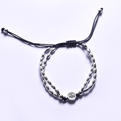 Symbol Ом смоляные бусины вощеный шнур плетеный регулируемые браслеты для женщин, чёрные, символ, внутренний диаметр: 3-1/2 дюйм (90 мм)