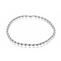 Нержавеющая Сталь Цвет Не тускнеющие 304 ожерелья из нержавеющей стали с бусинами, с карабин-лобстерами , рис, цвет нержавеющей стали, 16.65 дюйм (42.3 см), рис: 9x6 мм