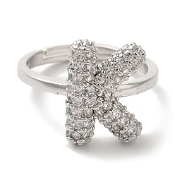 Letter K Стойка покрытие буква латунь микро паве прозрачный кубический цирконий регулируемые кольца для женщин, Письмо K, 15x10.5 мм, внутренний диаметр: 17 мм