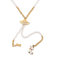 Собака Ожерелья из искусственного жемчуга и синтетических ракушек, 304 ожерелья с подвесками из нержавеющей стали для женщин, золотые, собака, 16.93 дюйм (43 см), подвески: 16x7.5 мм