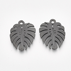 Черный Цвет Металла 201 подвески из нержавеющей стали, лист, металлический черный , 17x13x1 мм, отверстие : 1.4 мм