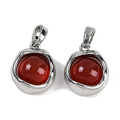 Платина Натуральные сердолики (окрашенные и нагретые), латунные плоские круглые подвески, платина, 14x11.5x6 мм, отверстие : 3x4 мм