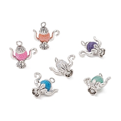 Античный Серебристый & Платиновый Подвески из окрашенного матового натурального состаренного агата, сплав чайник драгоценные камни амулеты, старинное серебро и платина, 19.5~20.5x18.5~19x8 мм, отверстие : 2.5 мм