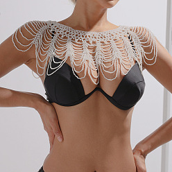 Белый Пластиковые искусственные жемчужины круглые бусины кисточки свадебные плечевые цепочки, свадебная накидка из цветочного кружева, белые, 640x120 мм