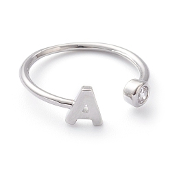 Letter A Латунные кольца из манжеты с прозрачным цирконием, открытые кольца, долговечный, Реальная платина, letter.a, размер США 6, внутренний диаметр: 17 мм