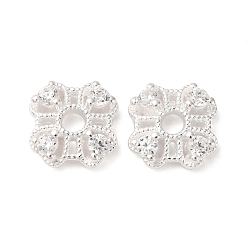 Серебро S925 серебряные прозрачные кубические циркониевые бусины, цветок, серебряные, 7.5x7.5x2.5 мм, отверстие : 1.8 мм