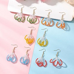 Золотой 304 серьги-подвески в виде стеклянных цветов из нержавеющей стали, с латунной и тигриным хвостом проволокой и фурнитурой для сережек из нержавеющей стали с нейлоновым покрытием, золотые, 55~56.5 мм