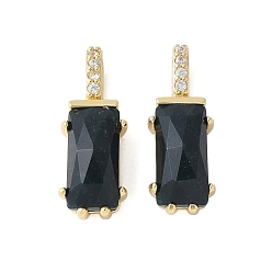 (946F)Морозный цвет внутри  Жонкиль / Непрозрачная зеленая подкладка Подвески из латуни с микропаве из кубических цирконий и натурального черного агата, стойки покрытие, долговечный, без кадмия и без свинца, прямоугольные, 20.5x7.5x6.5 мм, отверстие : 5.5x2.5 мм