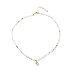 Blanc Collier pendentif en forme de larme de zircone cubique avec des chaînes de perles de pierre de lune naturelle, bijoux en pierres précieuses pour femmes, blanc, 16.06 pouce (40.8 cm)