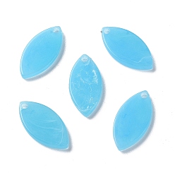 Deep Sky Blue Opaque Acrylic Pendants, Leaf Charms, Deep Sky Blue, 19.5x9.5x2mm, Hole: 1.7mm