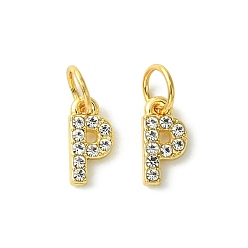 Letter P Rack Plating Alloy Rhinestone Pendants, Cadmium Free & Lead Free, 26 Letter, Letter P, 11x2~9x2mm, Hole: 3.5mm