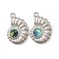 Shell Shape 304 подвески из натуральной ракушки пауа из нержавеющей стали, прелести морских животных, цвет нержавеющей стали, формы раковины, 27x19x2.5 мм, отверстие : 2.2 мм