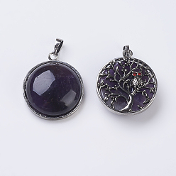 Аметист Подвески из натурального аметиста , плоско-круглые, античное серебро, 31.5x27x9 мм, отверстие : 5x8 мм