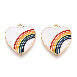 White Light Gold Plated Alloy Pendants, with Enamel, Cadmium Free & Lead Free, Heart, White, 20x18x1.5mm, Hole: 1.8mm
