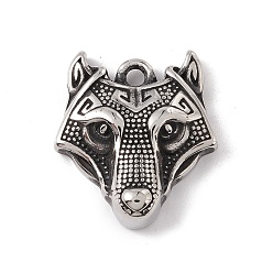 Antik Silber Farbe Handpolierte Edelstahlanhänger, Wolfskopf, Antik Silber Farbe, 304 mm, Bohrung: 21.5x19x6.5 mm