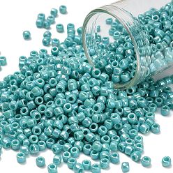 (413) Opaque AB Turquoise Тохо 8/0 круглые бусины, японский бисер, (413) непрозрачный ab бирюзовый, 3 мм, отверстие : 1 мм, Около 1111 шт / 50 г
