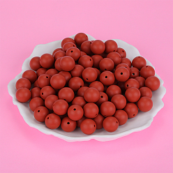 Chocolate Round Silicone Focal Beads, Chewing Beads For Teethers, DIY Nursing Necklaces Making, Chocolate, 15mm, Hole: 2mm