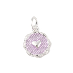 чертополох 925 серебряная эмаль, плоская круглая, с подвесками в виде сердечек, с соединительными кольцами и 925 штампом, серебряный цвет гальваническим, чертополох, 12x10x2 мм, отверстие : 3.5 мм