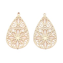 Light Gold Латунные подвески, подвески в виде слезинок и цветов, долговечный, золотой свет, 26.5x15x0.3 мм, отверстие : 0.9 мм