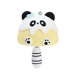 Белый Непрозрачные подвески смолы, с хвостом и платиновыми железными петлями, панда, 68.5x49x37.5 мм, отверстие : 2.5 мм