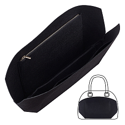 Black Felt Purse Organizer Insert, Women's Tote Bag Liner, with Alloy Zipper, Black, 28x13x23cm