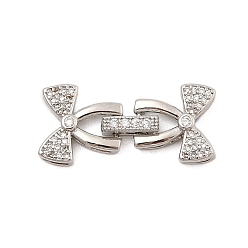 Платина Латунное микропейв, прозрачный кубический цирконий, складные застежки, без кадмия, без никеля и без свинца, бантом, платина, 27x12.5x4~4.5 мм, отверстие : 2.5x0.8 мм