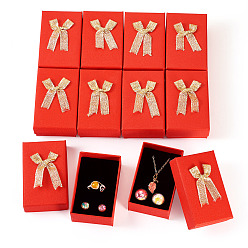 Красный Картонные коробки для упаковки ювелирных изделий с блестками, с губкой внутри, для колец, маленькие часы, , Серьги, Браслет, прямоугольник с бантом, красные, 8.3x5.3x3.3 см