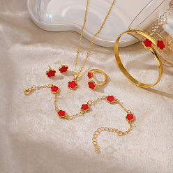 Красный Сплав наборы Ювелирные эмали, в том числе ожерелья, Браслеты, Кольца, браслеты и кольца, цветок, золотые, красные, 500 мм
