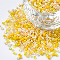 Farbig Runde Glasperlen, Rundloch, gemischten Stil, Farbig, 2~2.5x1.5~2 mm, Bohrung: 0.8 mm, ungefähr 450 g / Pfund