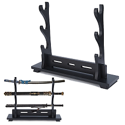 Черный 3 деревянные подставки для мечей и катан, кронштейн самурайский меч дисплей мольберты, чёрные, 39.5x8.9x31.5 см