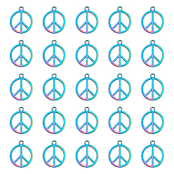 Rainbow Color 30Pcs Rack Plating Alloy Pendants, Ring with Peace Sign, Rainbow Color, 25x21x1.5mm, Hole: 2.3mm