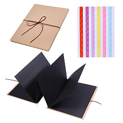 Черный Бумажный блокнот, пустой раздвижной блокнот-гармошка и фотоальбом своими руками, с пластиковой наклейкой и резинкой, прямоугольные, чёрные, 281x210x13 мм