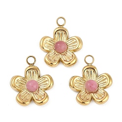 Родонит Подвески-цветы из натурального родонита, 304 из нержавеющей стали цветок прелести, реальный 18 k позолоченный, ионное покрытие (ip), 12.5x10.5x2.8 мм, отверстие : 1.4 мм